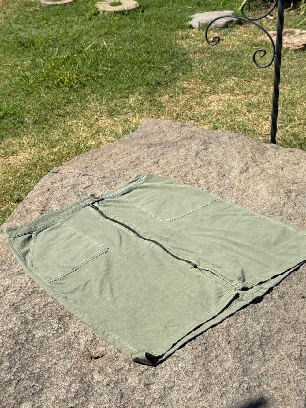 Caslon Olive Green Stretch Knit Zip Front Skirt Women's XL